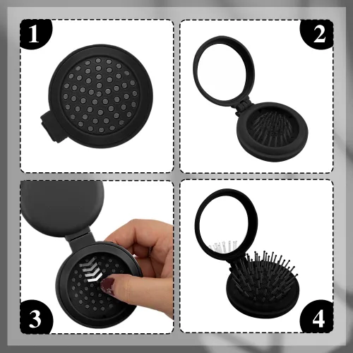 Miniatura 5 de Mini cepillo de bolsillo plegable negro vintage con espejo y peine para bolso