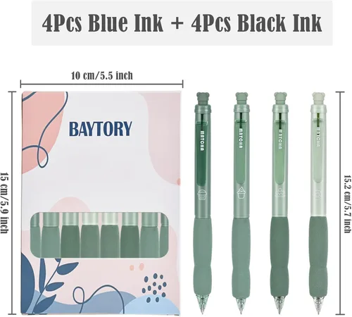 Miniatura 2 de BAYTORY 8 bolígrafos de gel retráctiles y borrables, 4 azules y 4 de tinta negra, punta fina de 0.020 in con bonito borrador, escritura suave, Verde