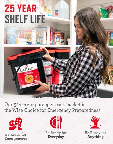 Miniatura 3 de ReadyWise Prepper Pack Cubo – 52 porciones de suministro de alimentos de emergencia, kit de supervivencia, comidas con proteínas, alimentos