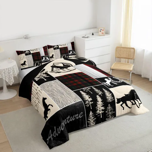 Miniatura 189 de Juego de edredón de oso y ciervo, tamaño individual, ropa de cama de animales salvajes de caza, colcha rústica de cabaña, casa de campo, cuadros