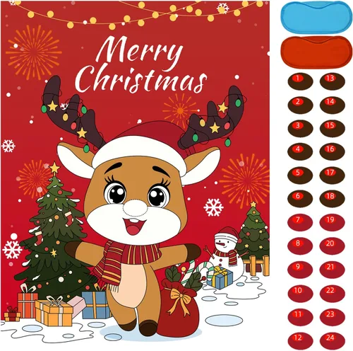 Miniatura 9 de Juegos de Navidad EMPOF - Pin The Heart Juegos de Manualidades Navideñas para Niños y Familias, Linda Decoración de Pared, Artículos de Fiesta