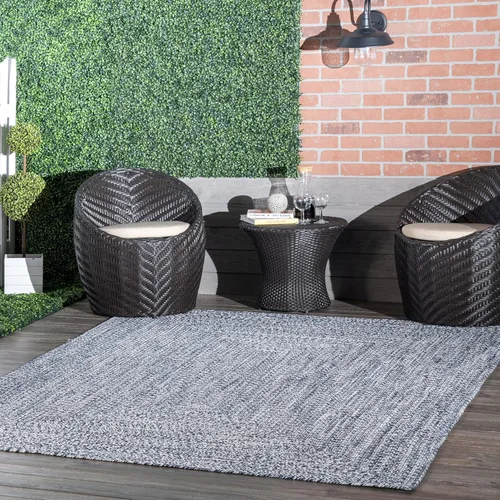 Miniatura 3 de nuLOOM Wynn Tapete trenzado para interiores y exteriores, 10 x 14 pies, color azul claro Azul marino
