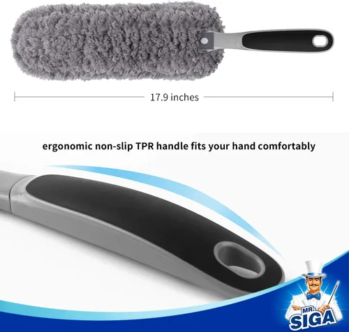 Miniatura 3 de MR.SIGA Plumero de microfibra sin pelusa, plumero lavable para limpieza del hogar, gris