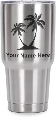 Miniatura 22 de LaserGram Vaso aislado al vacío de 20 onzas, palmeras, grabado personalizado incluido (negro)
