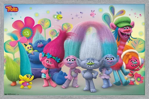 Miniatura 8 de Trends International DreamWorks Trolls - Póster de pared de grupo, 14.725 x 22.375 pulgadas, versión enmarcada de madera de granero