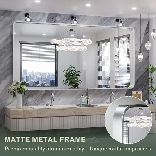 Miniatura 79 de TokeShimi - Espejo para pared de baño, espejo de tocador con marco de metal de aleación de aluminio mate cepillado e inoxidable, decoración rústica