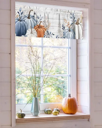 Miniatura 4 de Cenefas de cortina de otoño de calabaza naranja azul gris para ventanas de sala de estar, cenefas de cortina de Acción de Gracias para dormitorio