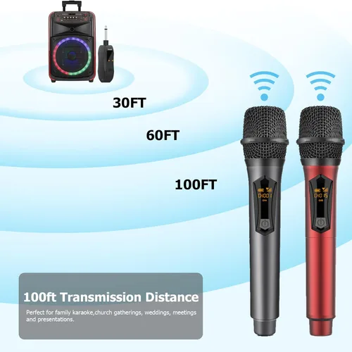 Miniatura 6 de Aveek Micrófono inalámbrico para karaoke, micrófono recargable de karaoke de 2.4GHz (funciona 10hs), para altavoz, máquina de karaoke, iglesia, gris