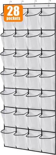 Miniatura 11 de MISSLO Organizador de zapatos colgante con 28 bolsillos grandes para colgar sobre la puerta, zapatero para puerta de armario, soporte de zapatos