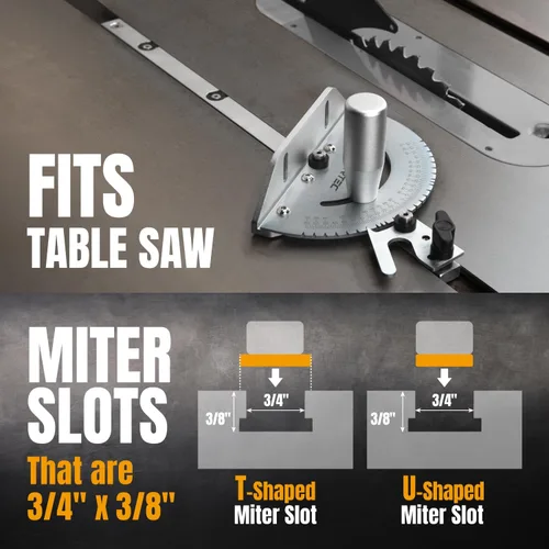 Miniatura 3 de POWERTEC Calibrador de inglete universal para sierra de mesa y barra de inglete de aluminio, 27 paradas de ángulo, funciona con sierras de mesa