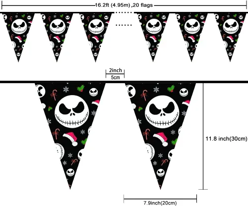 Miniatura 2 de Banderines de Cuerda Triangulares de Jack Skellington para Decoraciones de Navidad y Halloween - Banderas y Pennones de Pesadilla Antes de Navidad