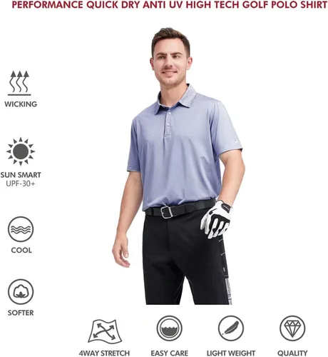 Miniatura 5 de Men's Golf Polo Shirts Short Sleeve Striped Performance Moisture Wicking Dry Fit Golf Shirts for Men