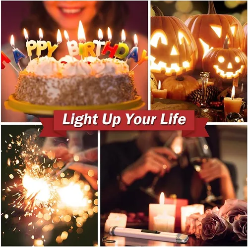 Miniatura 6 de Encendedor de velas, eléctrico recargable con arco USB, resistente al viento, sin llama, encendedor de plasma de palo largo con cuerda y anillo, sin