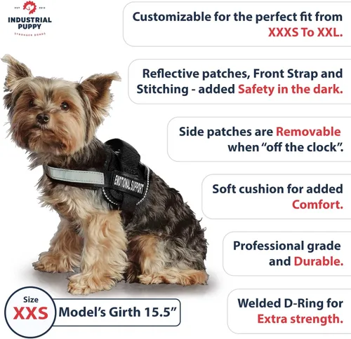 Miniatura 5 de Industrial Puppy Arnés de chaleco de apoyo emocional, chaleco duradero y ajustable para perro con correas reflectantes, parches extraíbles, asa