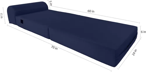 Miniatura 4 de D&D Futon Furniture - Silla plegable de espuma, sofá de estudio, colchón plegable de espuma para invitados (6 x 24 x 70 pulgadas, azul marino)