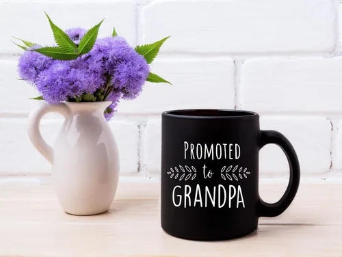 Miniatura 5 de Anuncio de embarazo para abuelos - Tazas de café negras de 11 onzas con texto en inglés "Grandma To Be & Grandpa to Be", idea de revelación