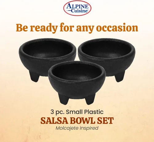 Miniatura 7 de Alpine Cuisine Tazones de salsa de 3 piezas, estilo molcajete, platos resistentes, aptos para lavavajillas, para guacamole, salsas y más, color negro