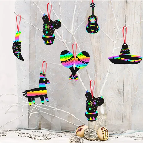 Miniatura 4 de WATINC Juego de 60 tarjetas de rascar de fiesta mexicana para niños y adultos, decoraciones de fiesta del Cinco de Mayo, kit de manualidades mágicas