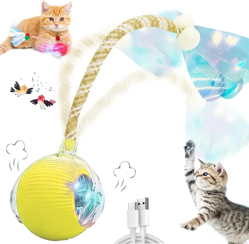Miniatura 10 de Speedy 2.0 Tail 2 paquetes de juguetes interactivos para gatos de interior, juguete automático para gatos con cola de malla elástica, bola rodante