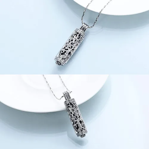Miniatura 24 de Imrsanl Collar con colgante de urna de cremación con vial de cilindro hueco, urna de recuerdo, joyería de cremación, medallones conmemorativos