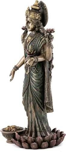 Miniatura 2 de Top Collection Lakshmi Estatua en plataforma de loto, escultura de diosa de la riqueza, la prosperidad, la sabiduría y la fortuna en bronce fundido
