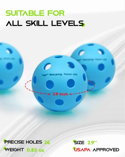 Miniatura 3 de Pelotas de Pickleball Warping Point 26 Agujeros, 40 Agujeros Paquete de 4, Paquete de 12 Cumplen con las Especificaciones USAPA Bola