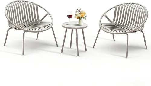 Werph Juego de muebles de patio, 3 piezas de muebles de exterior con mesa gris bistró y sillas grises, juego de 2, juego de patio al aire libre con