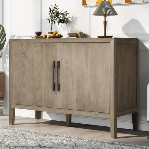 Merax Aparador de buffet de madera moderna con 2 puertas, armario de almacenamiento independiente de estilo casa de campo, mesa consola para sala de