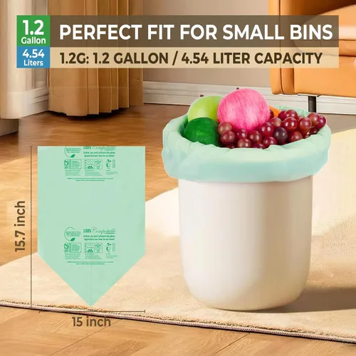 Miniatura 4 de Bolsas de compost de 1.2 galones, 4.5 litros, 0.8 mil, 80 unidades de bolsas de basura compostables, bolsas pequeñas para restos de comida
