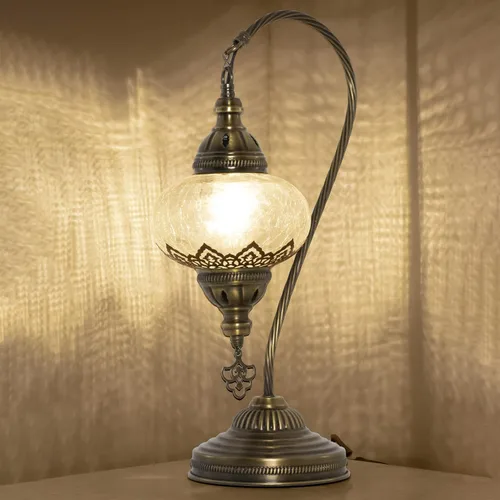 Miniatura 9 de Lámpara de mesa turca marroquí de vidrio transparente con cuello de cisne, pantalla de lámpara estilo bohemio vintage auténtica, lámpara de cuello