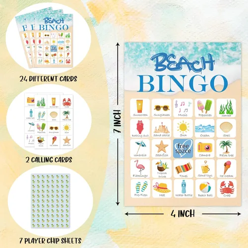 Miniatura 2 de Juego de bingo en la playa, juego de bingo para 24 jugadores para adolescentes, fiesta de playa de verano, despedida de soltera, fiesta de Juego
