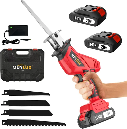 Sierra recíproca inalámbrica, sierra eléctrica con batería y cargador, sierras eléctricas de batería de 20 V, velocidad variable de 0-3500 SPM,