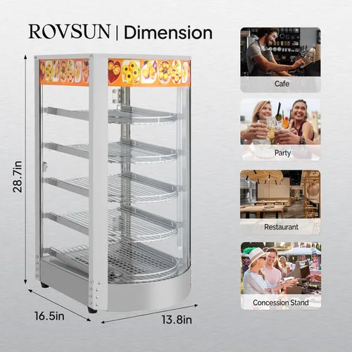 Miniatura 7 de ROVSUN Calentador de alimentos con pantalla para pizza, calentador de alimentos comercial para encimera, calentador eléctrico de pretzel