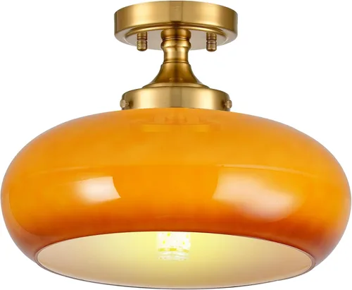 Miniatura 9 de Lámpara de Techo Verde Semiempotrada Vintage de Latón Antiguo Luz Empotrada Superior de Cristal Dorado Candelabro para Casa de Campo Armario Entrada