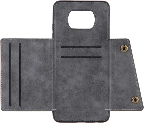 Miniatura 3 de Funda con tarjetero para Xiaomi Poco X3/X3 NFC/X3 Pro, parte trasera con piel sintética plegable doble hebilla multifunción bolsa para tarjetas, Gris