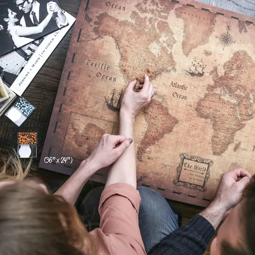 Miniatura 5 de Tablero de Mapa del Mundo con Pasadores de Empuje - Con Pasadores de Empuje para Marcar Viajes del Mundo - Hecho a Mano en Ohio, EE. UU. - Diseño