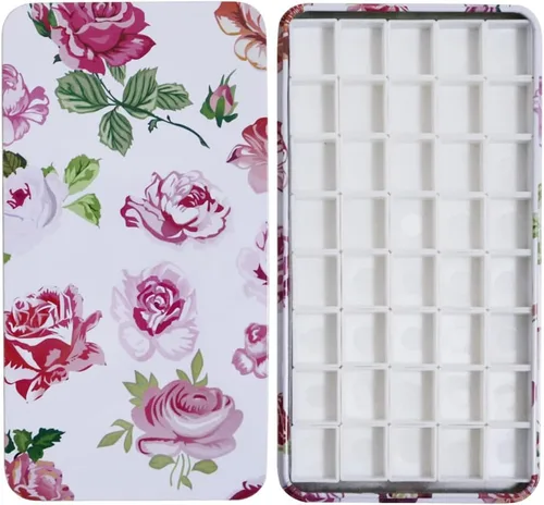 Estuche de lata de paleta de acuarela con 40 piezas de sartenes vacías de plástico blanco para acuarela con cuadrados magnéticos de transporte -