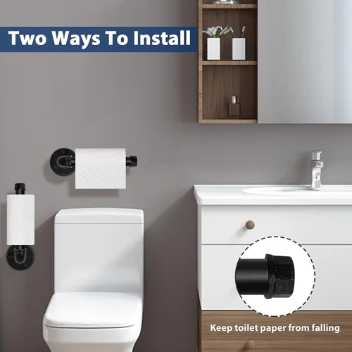 Miniatura 3 de NearMoon Juego de accesorios de baño de tubería industrial de 5 piezas, incluye barra de toalla de 18 pulgadas, soporte para papel higiénico y 3