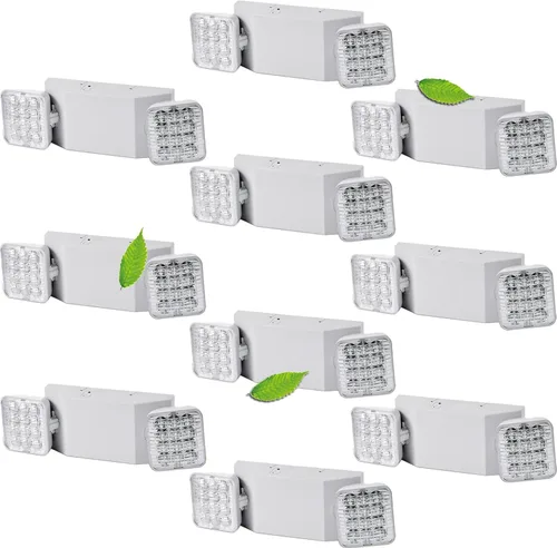 Paquete de 10 luces LED de emergencia con batería de respaldo, luz de emergencia comercial ajustable con 2 lámparas LED, luz de emergencia blanca 10
