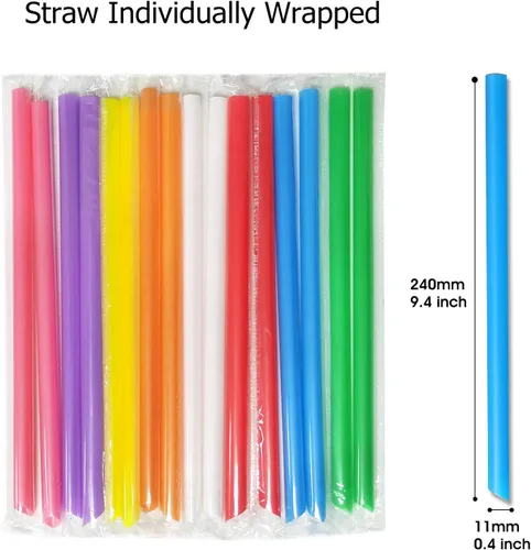 Miniatura 2 de 400 popotes jumbo para batidos, pajitas Boba, envueltas individualmente, varios colores, desechables, de plástico, grandes de boca ancha, para beber