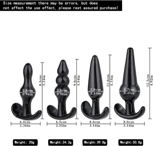 Miniatura 6 de Juego de 4 tapones anales, kit de entrenamiento para estimulación anal, juguetes sexuales para hombres y mujeres (lubricante incluido)