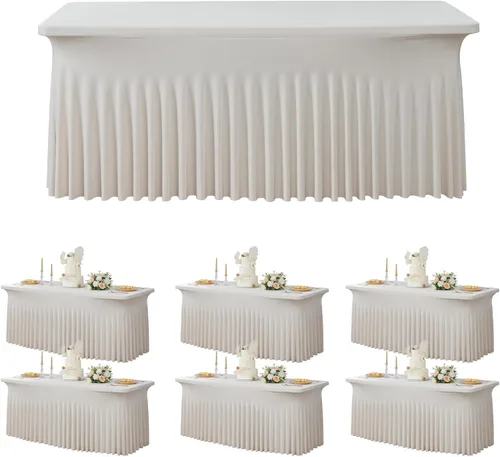 Miniatura 80 de Paquete de 2 manteles de spandex para mesas rectangulares de 8 pies, mantel elástico rosa de 8 pies, manteles ajustados, falda de mesa para fiestas