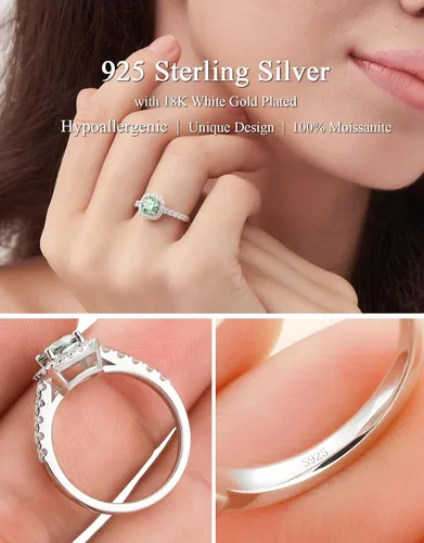 Miniatura 5 de Anillo de compromiso solitario de moissanita de corte redondo de 2 quilates, moissanita de 18 quilates, chapado en oro blanco 925, anillo de promesa