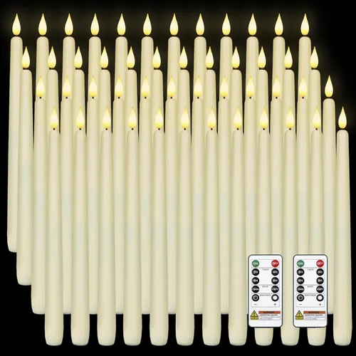 Miniatura 16 de Homemory - 12 piezas de velas cónicas sin llama con temporizador remoto y atenuador, velas cónicas de 11 pulgadas marfil operadas con batería