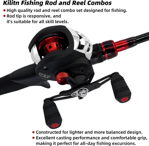 Miniatura 2 de Kilitn Combo de Caña de Pescar y Carrete, Combo de Baitcasting Carrete Baitcast Caña Telescópica de Fibra de Vidrio Duradera de 5 Pies con Sedal