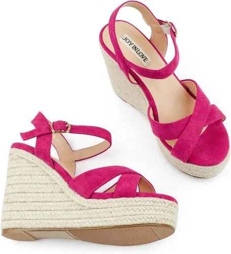 Miniatura 3 de JOY IN LOVE Alpargatas para mujer, sandalias de plataforma con tacón y correa al tobillo y hebilla