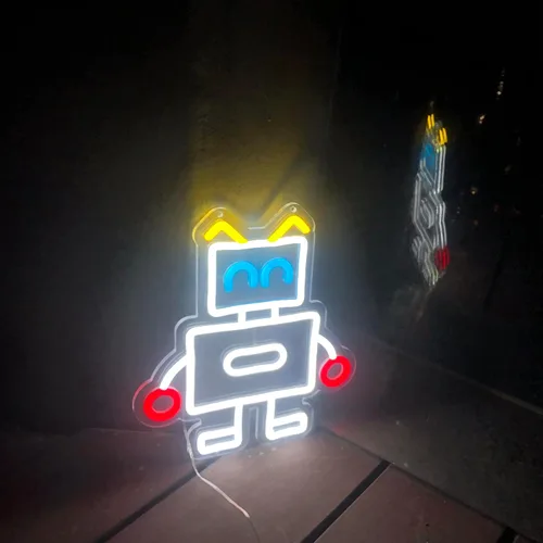 Miniatura 5 de Letrero de neón de robot, adorable y contemporáneo, luz de neón para decoración de sala de estar, letrero de neón para habitación de niños, regalo