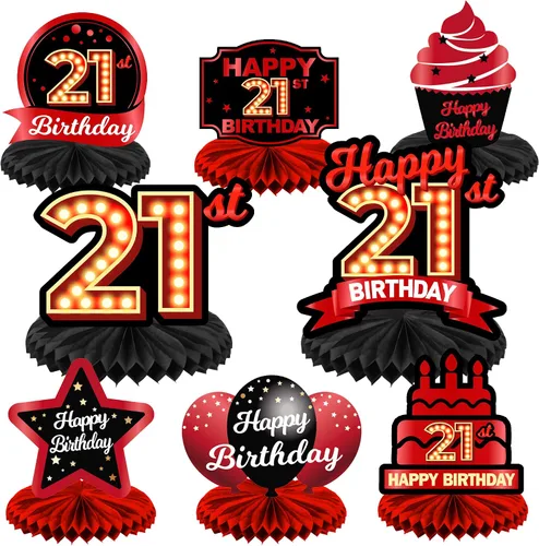 Miniatura 52 de Feliz Cumpleaños 15 Centros de Mesa de Panal Rojo y Negro Globos Decoración Temática de Mesa Decoraciones de Mesa Adornos de Mesa para Niñas Mujeres