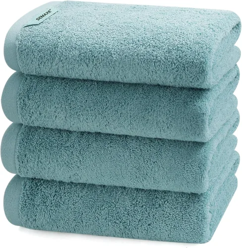 SEMAXE Toalla de baño, toallas 100% algodón con asas para colgar, juego de 4 toallas de alta calidad para hotel y spa, altamente absorbente, 69 cm