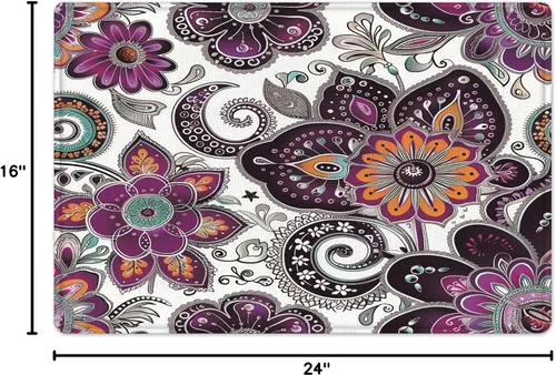 Miniatura 2 de LB Alfombra de baño de flores bohemias, alfombra de baño antideslizante con estampado floral bohemio morado y negro, espuma viscoelástica suave